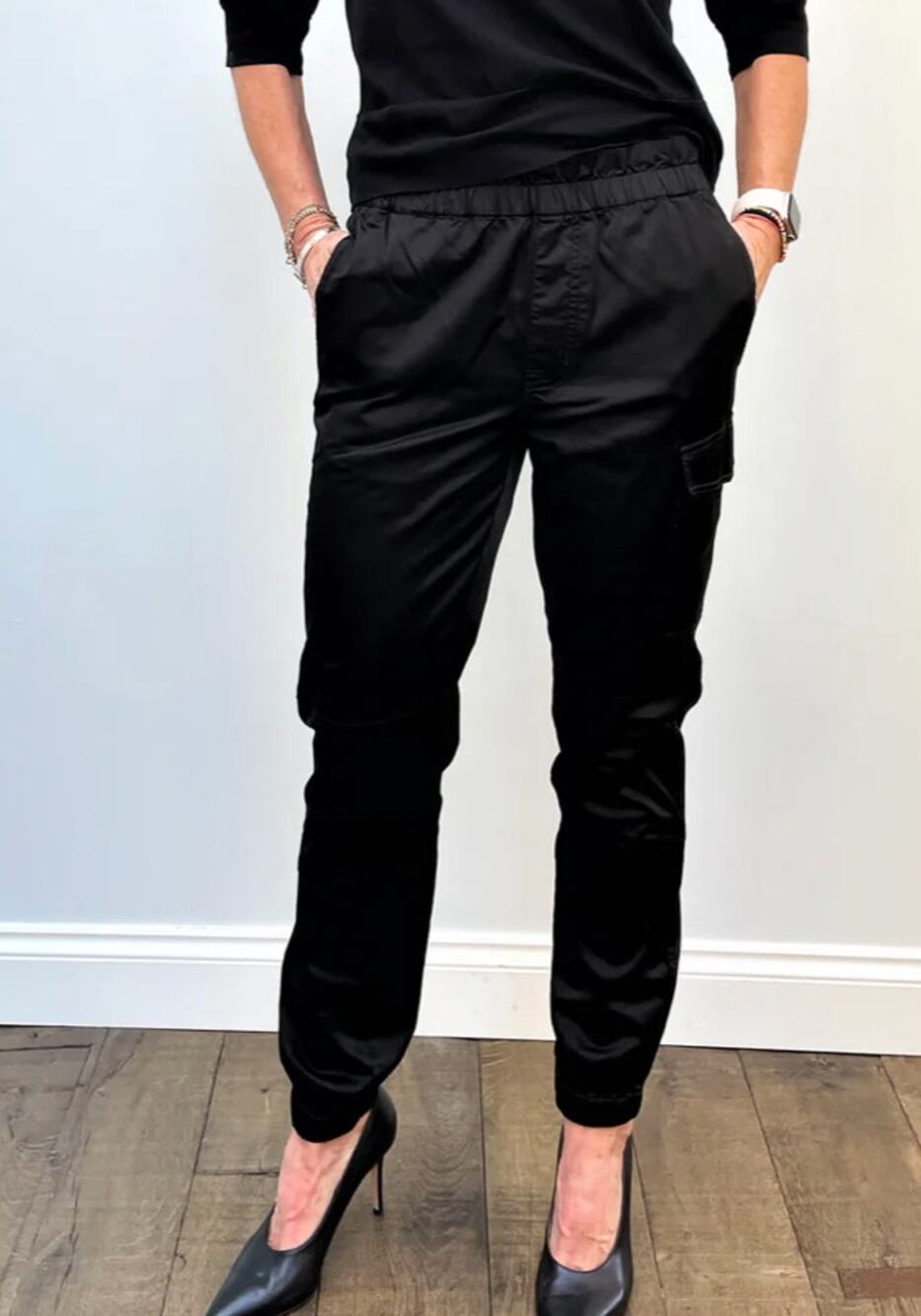 J Brand Piper Jogger Pant Black Cotton Blend Elasticized Paper Bag Waist Size 30